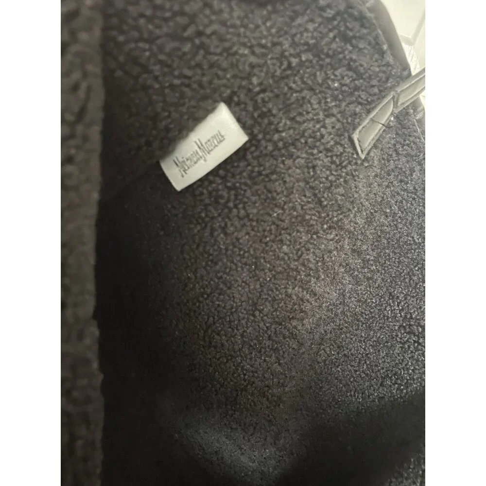 Neiman Marcus Black Faux Leather Reversible Sherpa Lined Large Tote Shoulder Bag